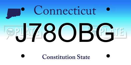 J78OBG Connecticut License Plate