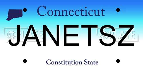 JANETSZ Connecticut License Plate