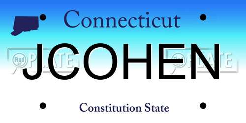 JCOHEN Connecticut License Plate