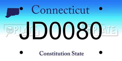 JD0080 Connecticut License Plate