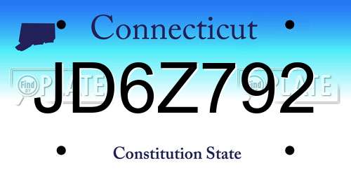 JD6Z792 Connecticut License Plate