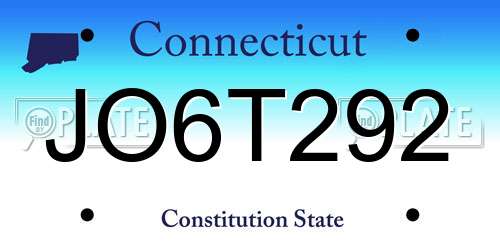 JO6T292 Connecticut License Plate
