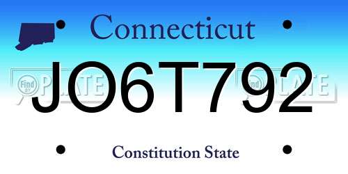 JO6T792 Connecticut License Plate