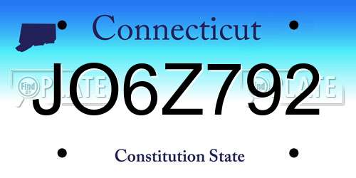 JO6Z792 Connecticut License Plate
