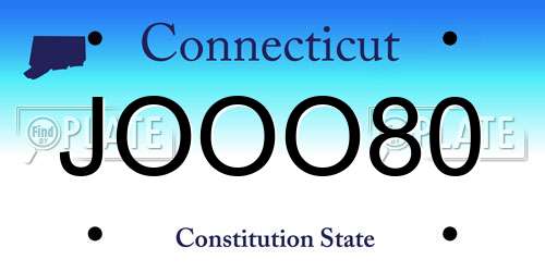JOOO80 Connecticut License Plate