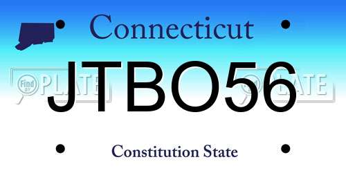 JTBO56 Connecticut License Plate