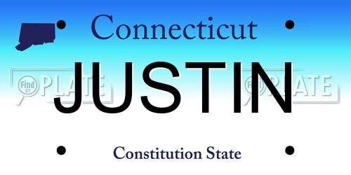 JUSTIN Connecticut License Plate