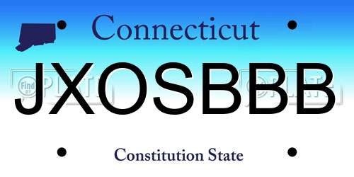 JXOSBBB Connecticut License Plate