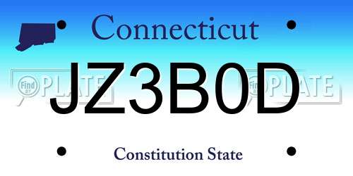 JZ3B0D Connecticut License Plate