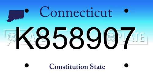 K858907 Connecticut License Plate