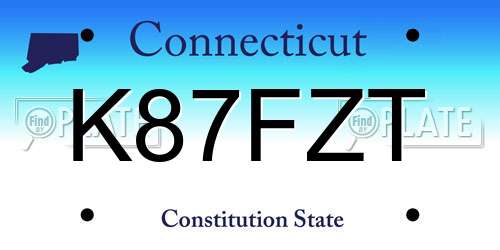 K87FZT Connecticut License Plate