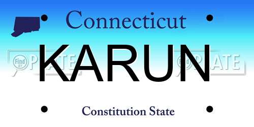 KARUN Connecticut License Plate
