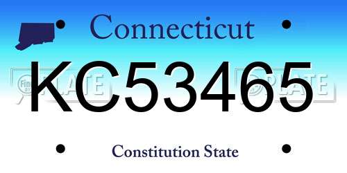 KC53465 Connecticut License Plate