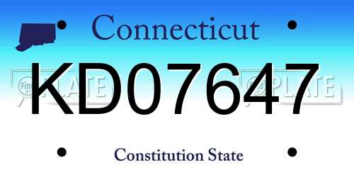 KD07647 Connecticut License Plate