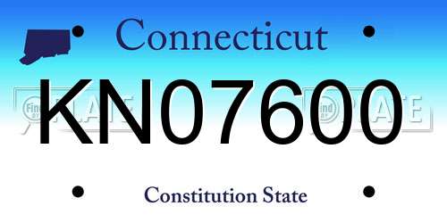 KN07600 Connecticut License Plate