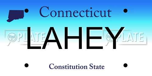 LAHEY Connecticut License Plate