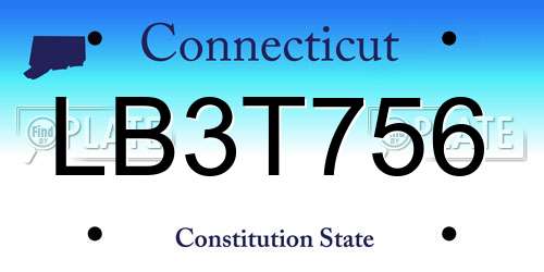 LB3T756 Connecticut License Plate