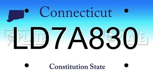 LD7A830 Connecticut License Plate