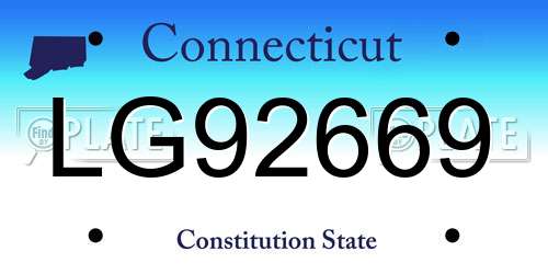 LG92669 Connecticut License Plate