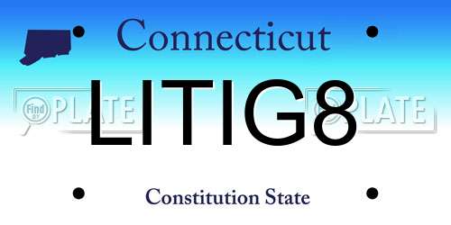 LITIG8 Connecticut License Plate