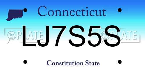 LJ7S5S Connecticut License Plate