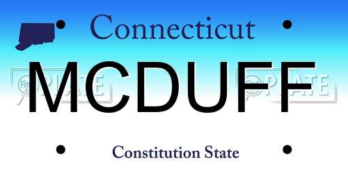 MCDUFF Connecticut License Plate