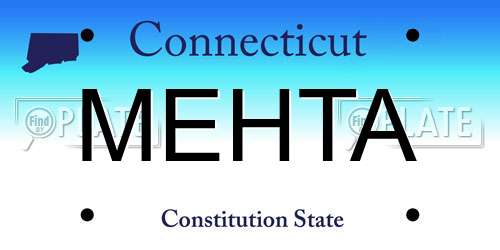 MEHTA Connecticut License Plate