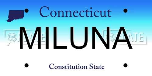 MILUNA Connecticut License Plate