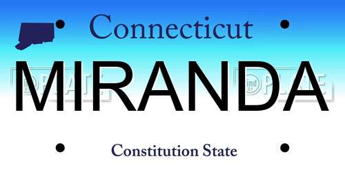 MIRANDA Connecticut License Plate