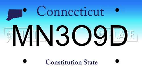 MN3O9D Connecticut License Plate