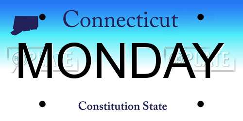 MONDAY Connecticut License Plate