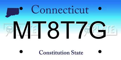 MT8T7G Connecticut License Plate