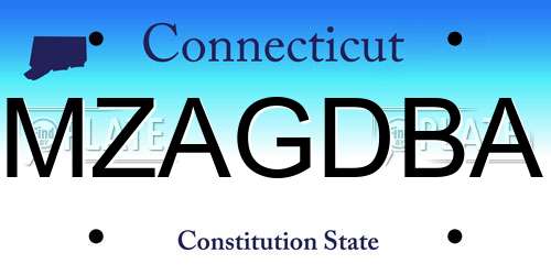 MZAGDBA Connecticut License Plate