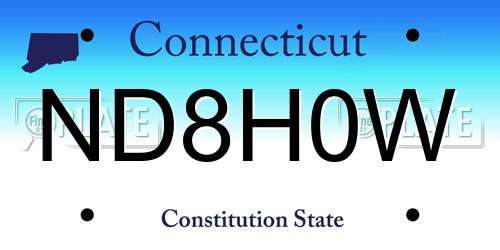 ND8H0W Connecticut License Plate