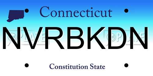 NVRBKDN Connecticut License Plate