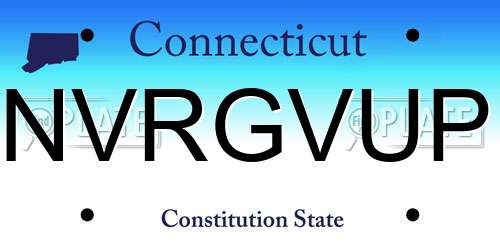 NVRGVUP Connecticut License Plate