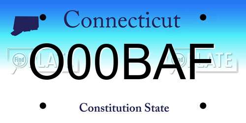 O00BAF Connecticut License Plate