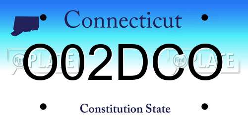 O02DCO Connecticut License Plate