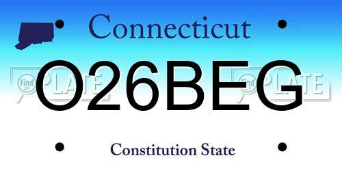 O26BEG Connecticut License Plate