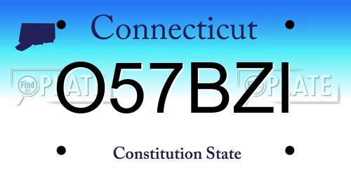 O57BZI Connecticut License Plate