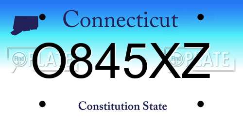 O845XZ Connecticut License Plate