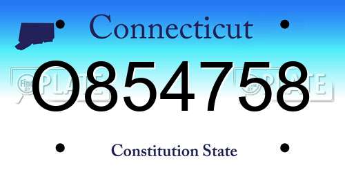 O854758 Connecticut License Plate