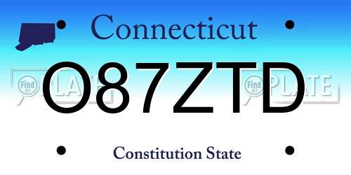 O87ZTD Connecticut License Plate