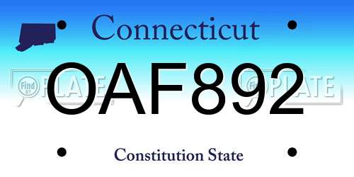 OAF892 Connecticut License Plate