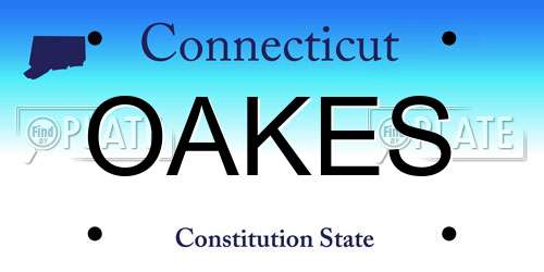 OAKES Connecticut License Plate