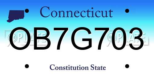 OB7G703 Connecticut License Plate