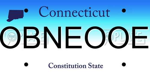 OBNEOOE Connecticut License Plate
