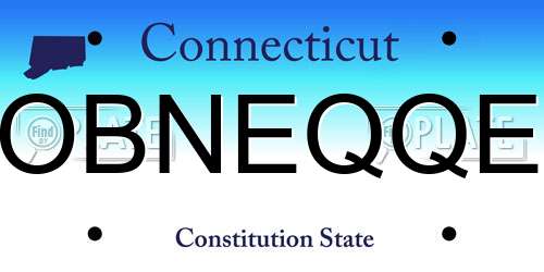 OBNEQQE Connecticut License Plate