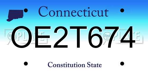 OE2T674 Connecticut License Plate