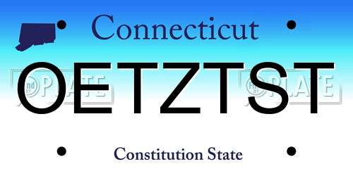 OETZTST Connecticut License Plate